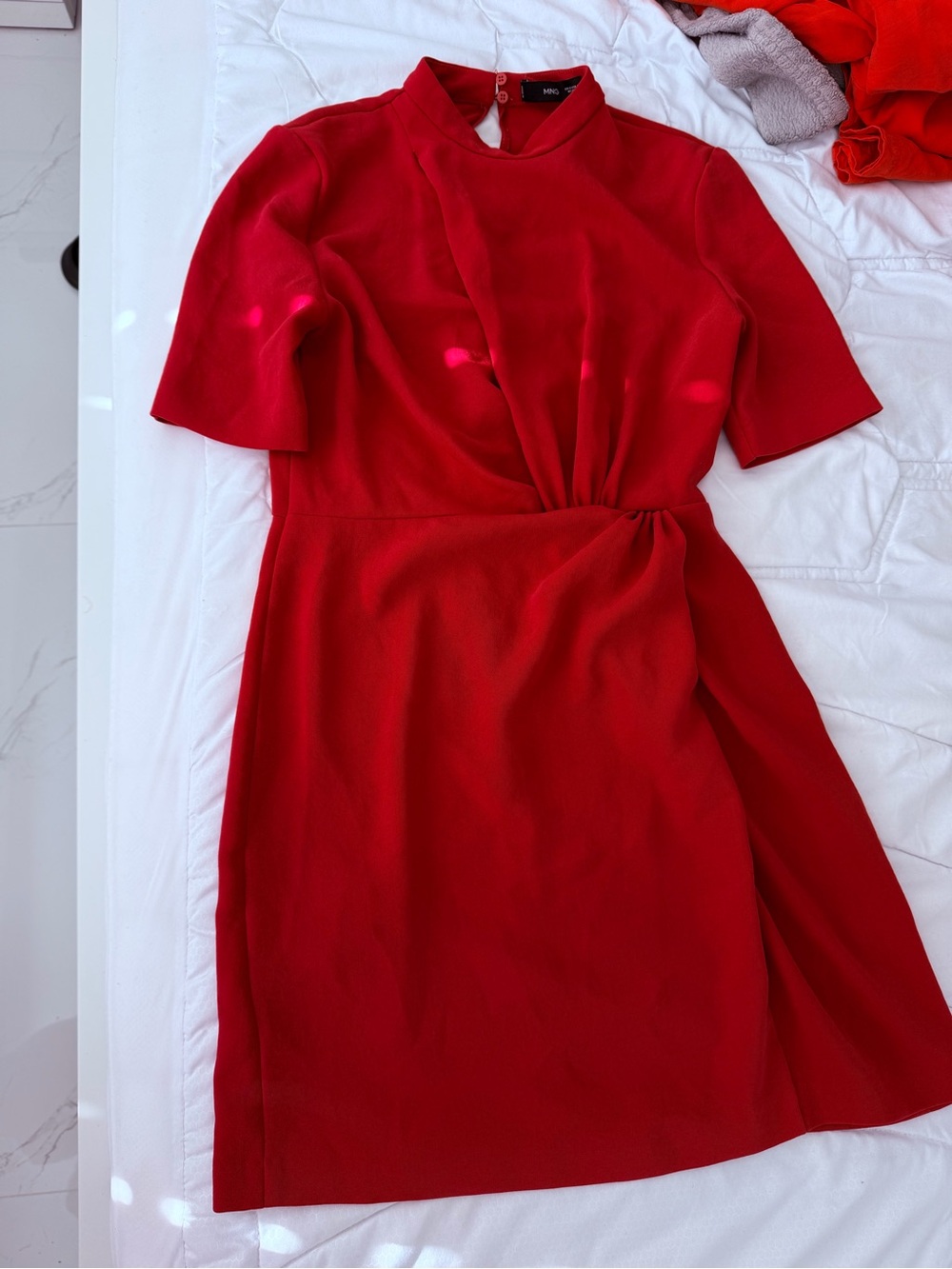 Mango Red Twist-Detail Midi Dress